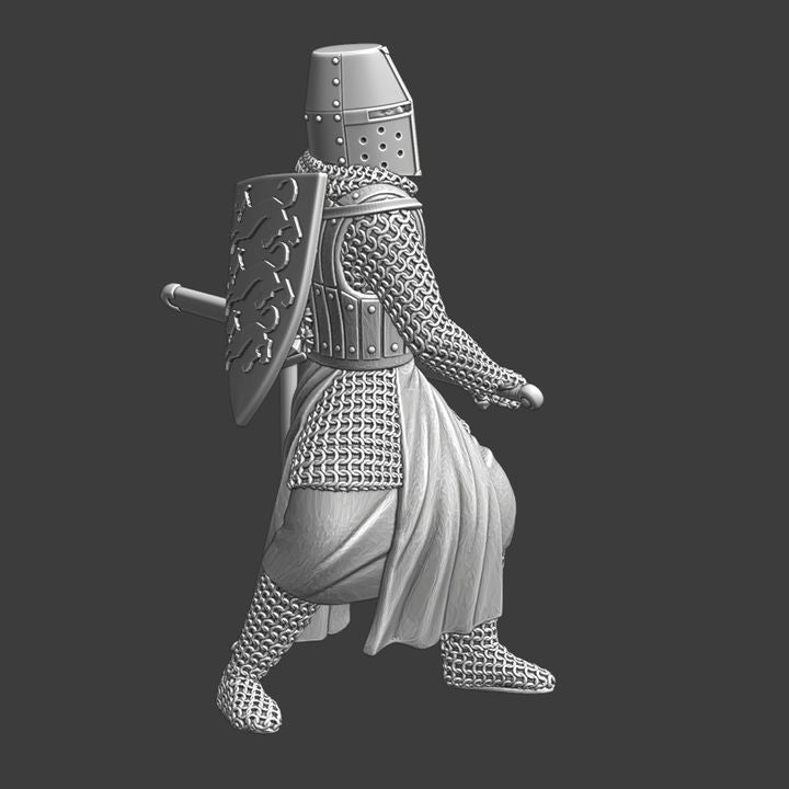 Medieval Crusader Knight Drawing Sword – Great Helm Warrior.