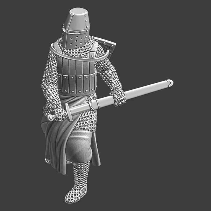 Medieval Crusader Knight Drawing Sword – Great Helm Warrior.