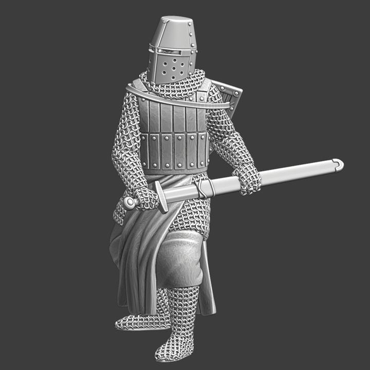 Medieval Crusader Knight Drawing Sword – Great Helm Warrior.