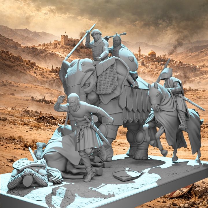 Medieval War Elephant Diorama – Crusades Battle Scene