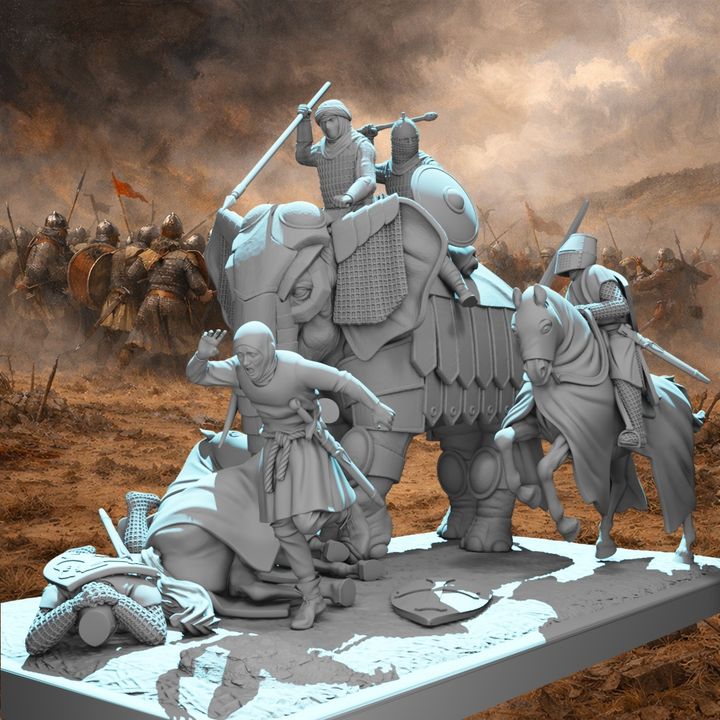 Medieval War Elephant Diorama – Crusades Battle Scene