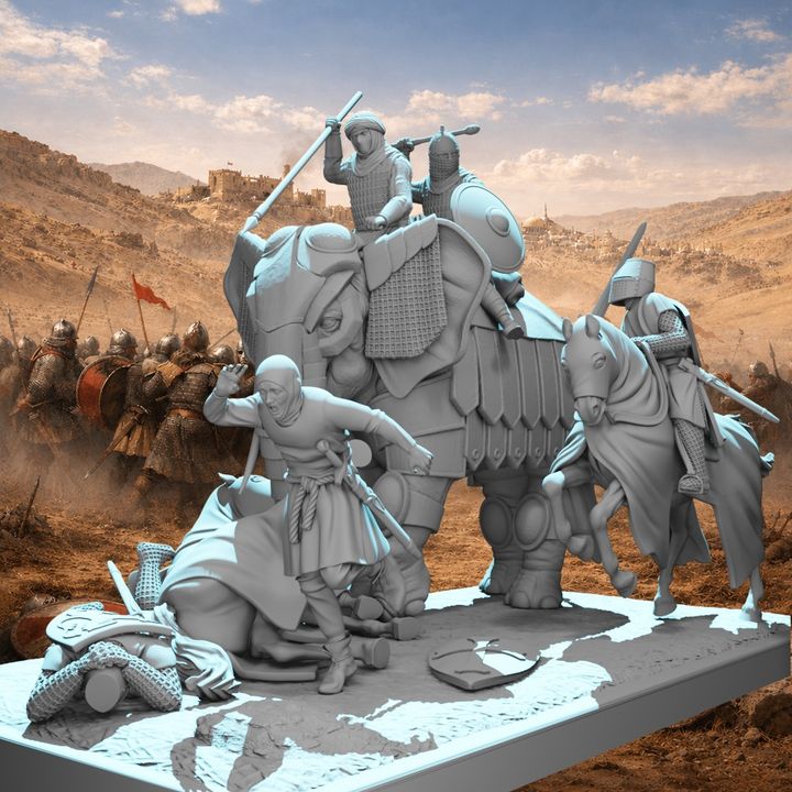 Medieval War Elephant Diorama – Crusades Battle Scene