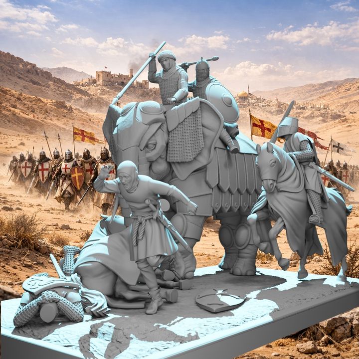 Medieval War Elephant Diorama – Crusades Battle Scene