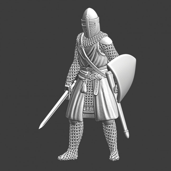 Medieval crusader knight - with sword and shield