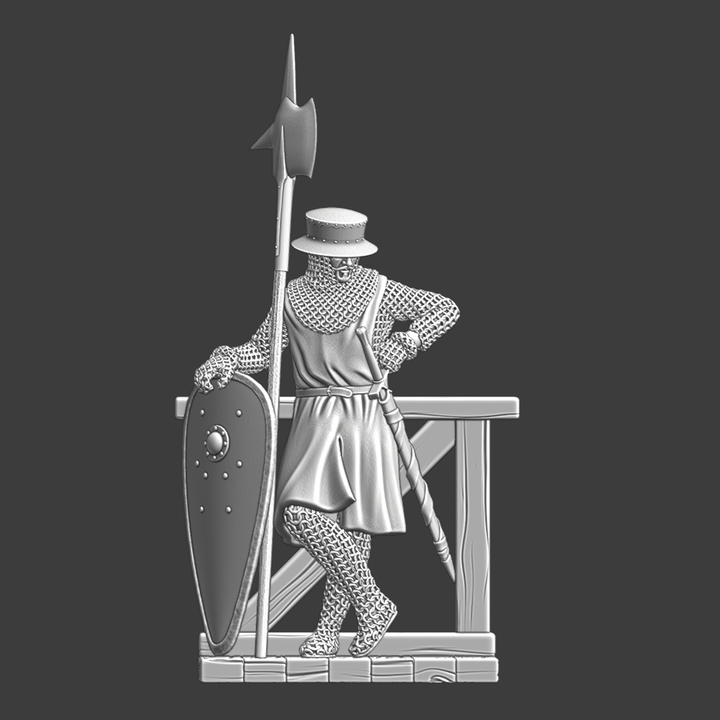 Medieval foot soldier resting - Diorama