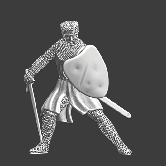 Medieval knight with sword in combat pose