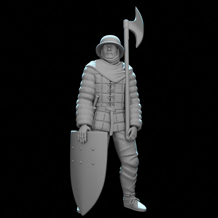 Medieval crusader infantryman with great axe