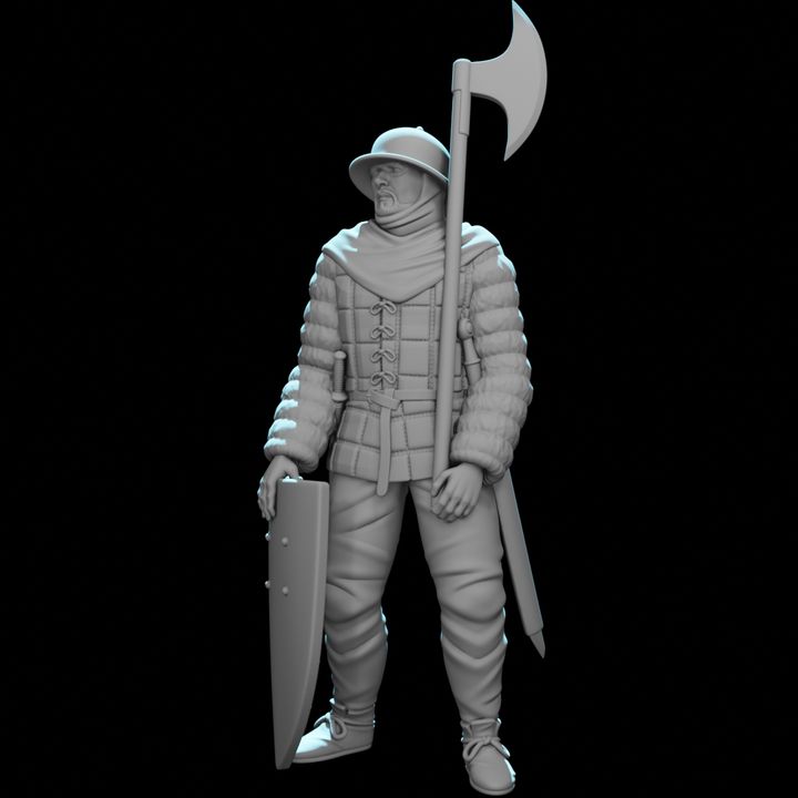 Medieval crusader infantryman with great axe