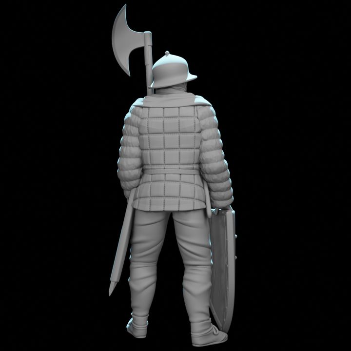 Medieval crusader infantryman with great axe