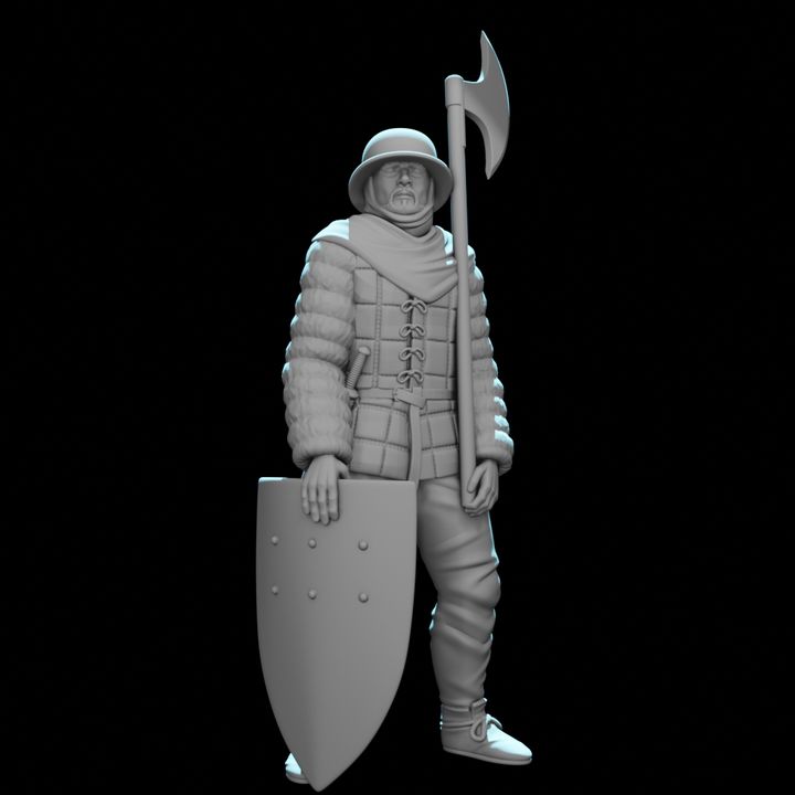 Medieval crusader infantryman with great axe