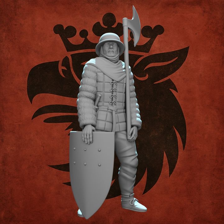 Medieval crusader infantryman with great axe