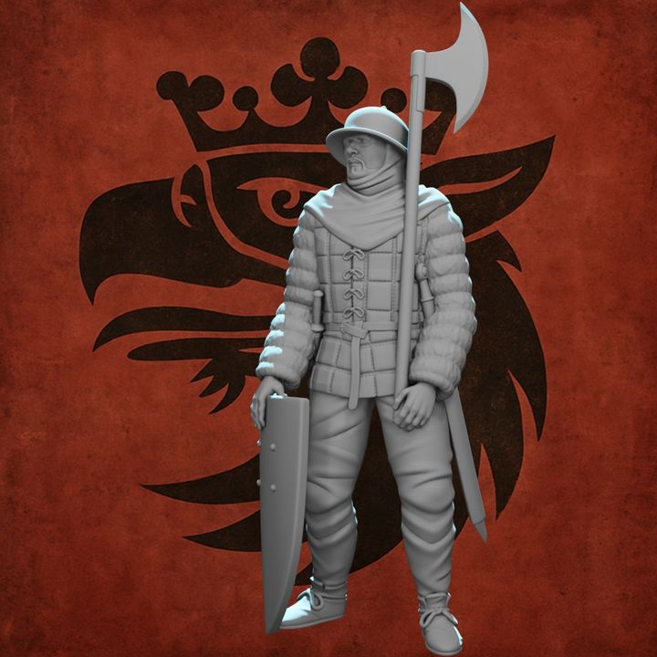 Medieval crusader infantryman with great axe