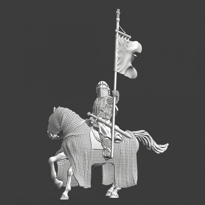 Medieval mounted Hospitaller Knight with banner