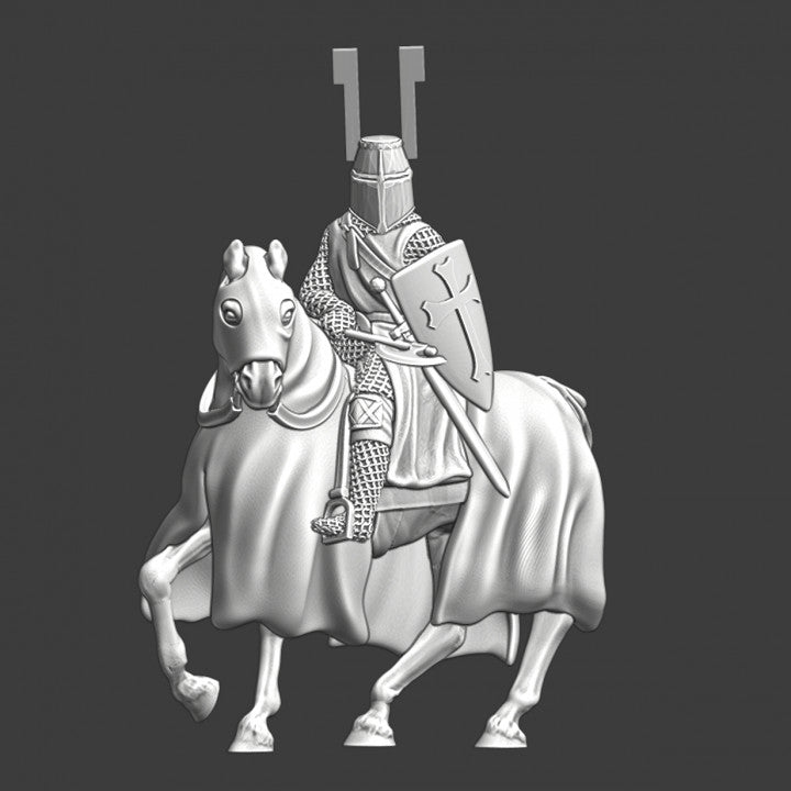 Medieval mounted Teutonic Knight with axe
