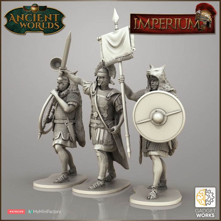 Roman Legion Command. Centurion, Cornu, Standard by Gadgetworks Miniatures.