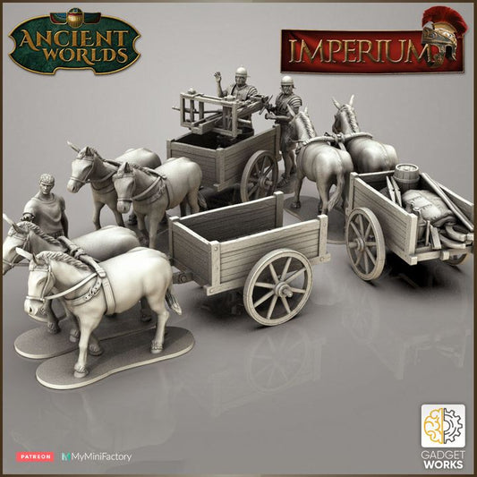 Roman Legion mule carts and carroballista by Gadgetworks Miniatures