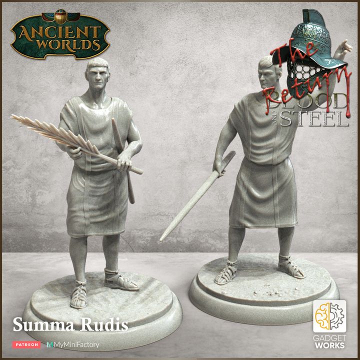 Roman Summa Rudis (Gladiator Referees) and defeated Gladiator by Gadgetworks Miniatures
