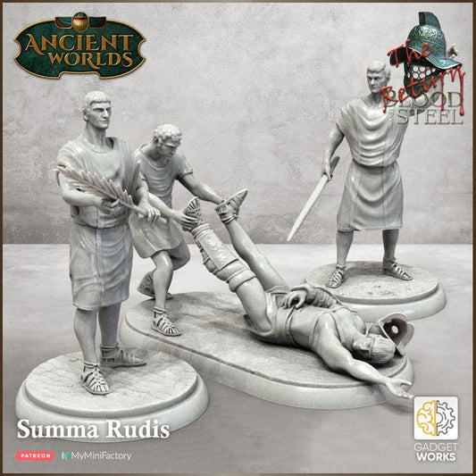Roman Summa Rudis (Gladiator Referees) and defeated Gladiator by Gadgetworks Miniatures