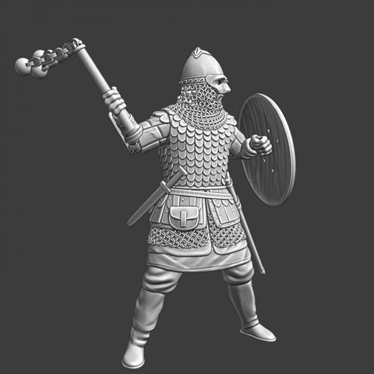 Russian medieval warrior with flail