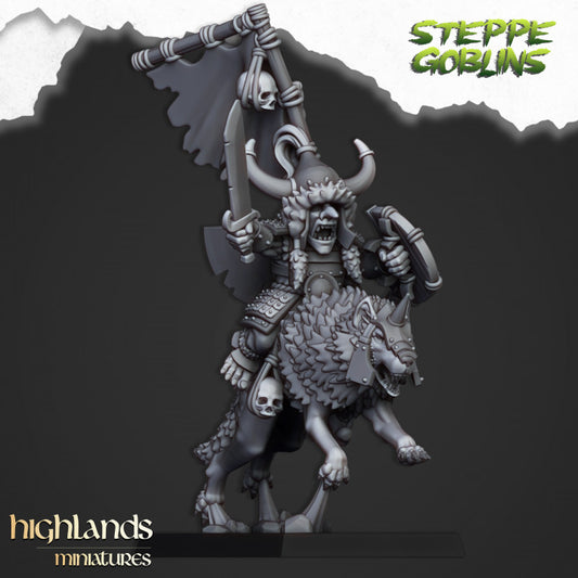 Mounted Steppe Goblin Khan on wolf - Highlands Miniatures
