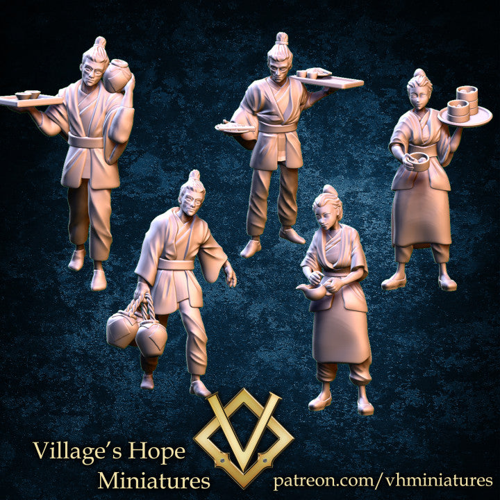 Wuxia Chinese Waiter and Waitress by Village's Hope Miniatures