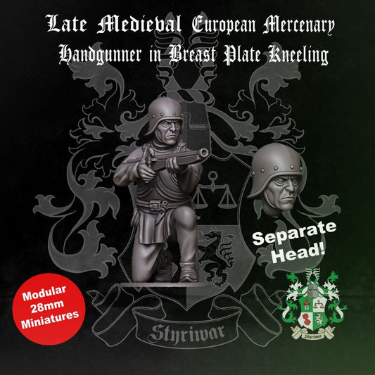 Late Medieval European Mercenary Handgunner with Breastplate Kneeling by Styriwar.