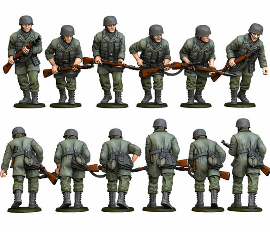 Early war Fallschirmjager 6 figures squad  3 advancing with rifles  by Rafal Polkowski