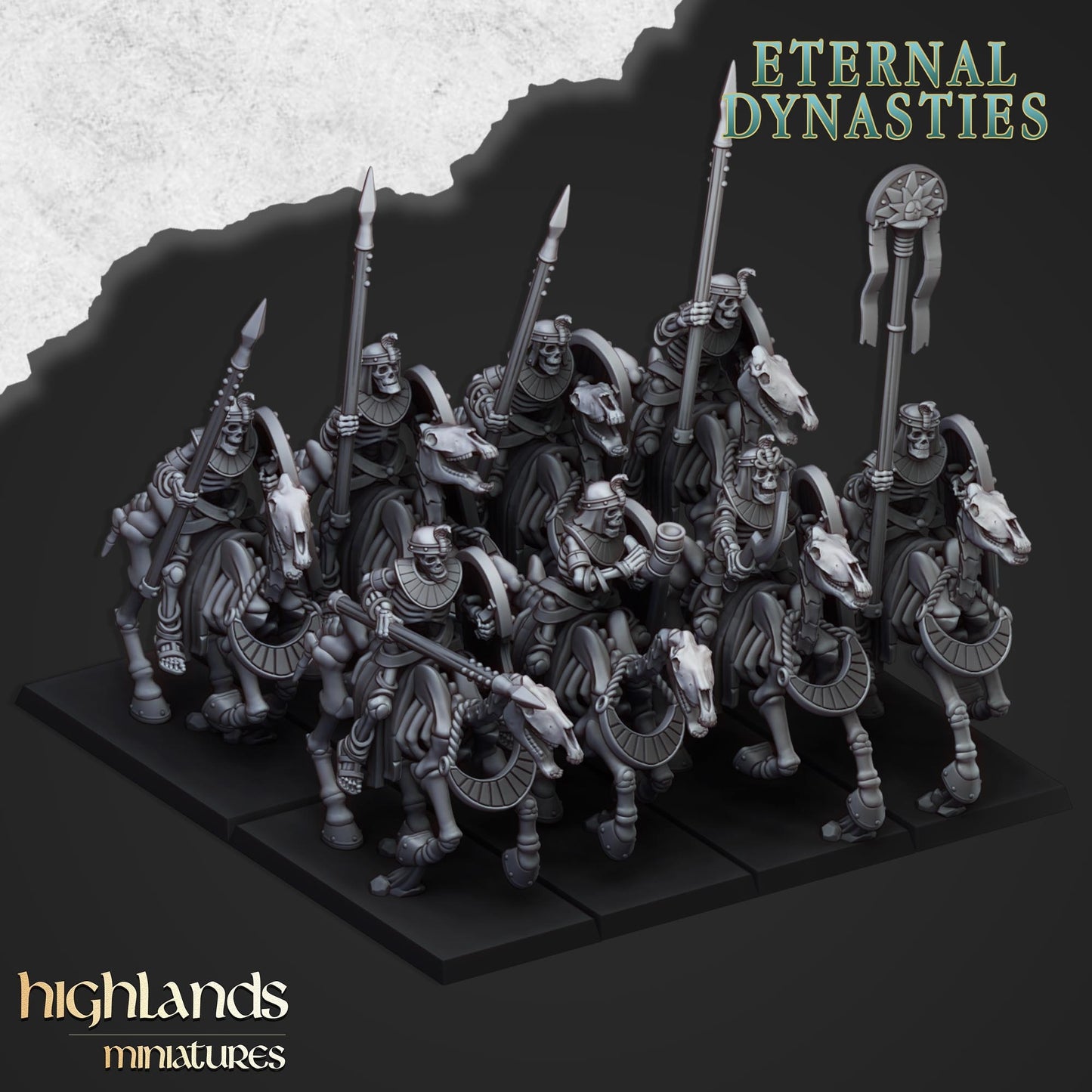 Ancient Skeletal Cavalry Unit with Spears by Highlands Miniatures