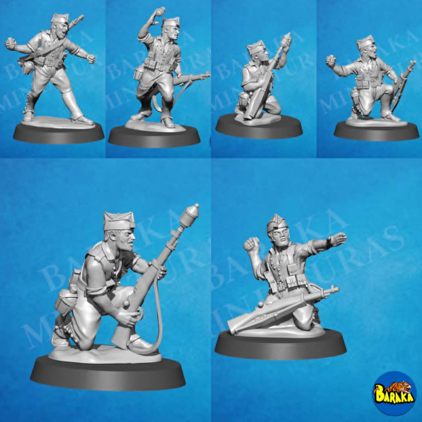 Rif War/SCW legionnaires throwing hand grenades and rifle grenades by Baraka Wargames and Miniatures
