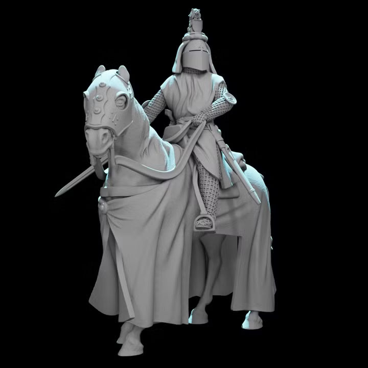 Medieval Mounted Knight Commander – Crested Great Helm Cavalry