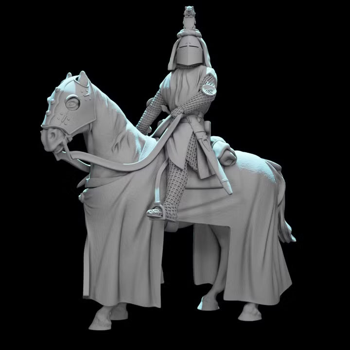 Medieval Mounted Knight Commander – Crested Great Helm Cavalry