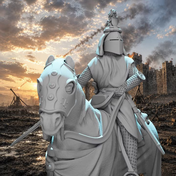 Medieval Mounted Knight Commander – Crested Great Helm Cavalry