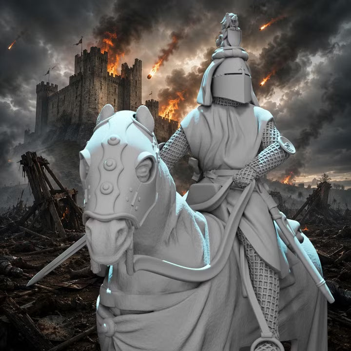 Medieval Mounted Knight Commander – Crested Great Helm Cavalry