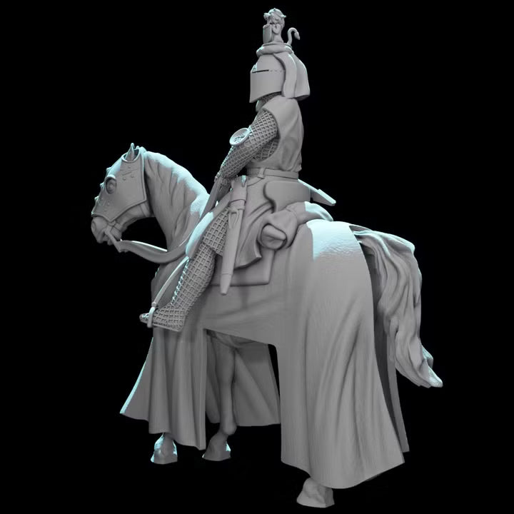 Medieval Mounted Knight Commander – Crested Great Helm Cavalry