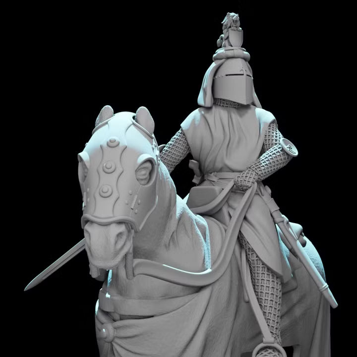 Medieval Mounted Knight Commander – Crested Great Helm Cavalry