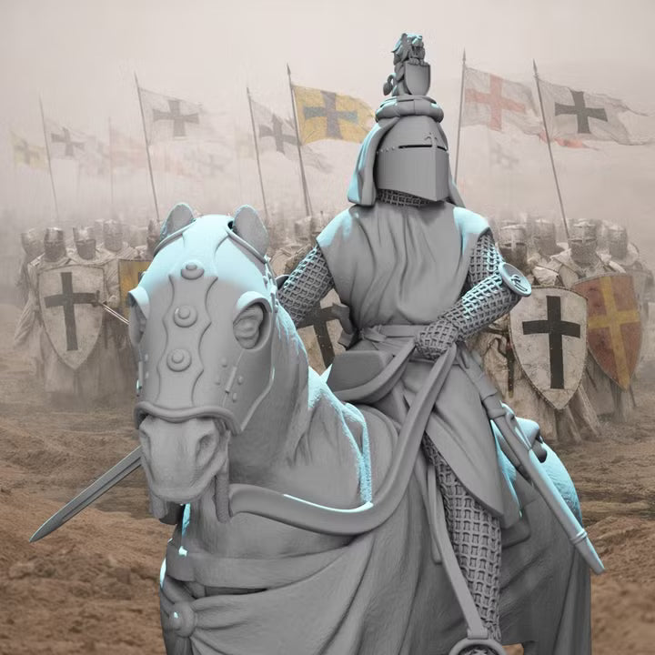Medieval Mounted Knight Commander – Crested Great Helm Cavalry