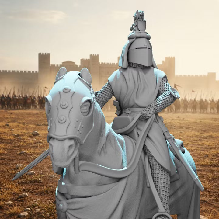Medieval Mounted Knight Commander – Crested Great Helm Cavalry