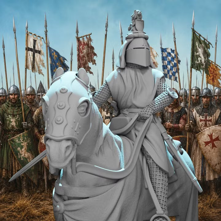 Medieval Mounted Knight Commander – Crested Great Helm Cavalry
