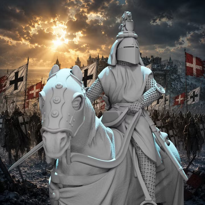 Medieval Mounted Knight Commander – Crested Great Helm Cavalry