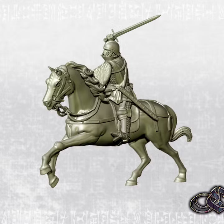 "Aragonese Knight charging with sword on horse - 14th century" by Ezipion miniatures