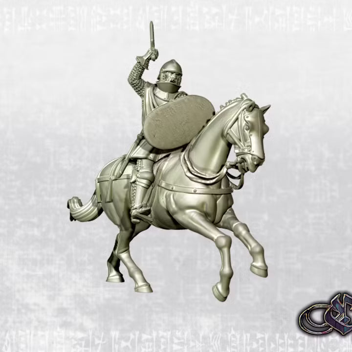 "Aragonese Knight charging with sword on horse - 14th century" by Ezipion miniatures