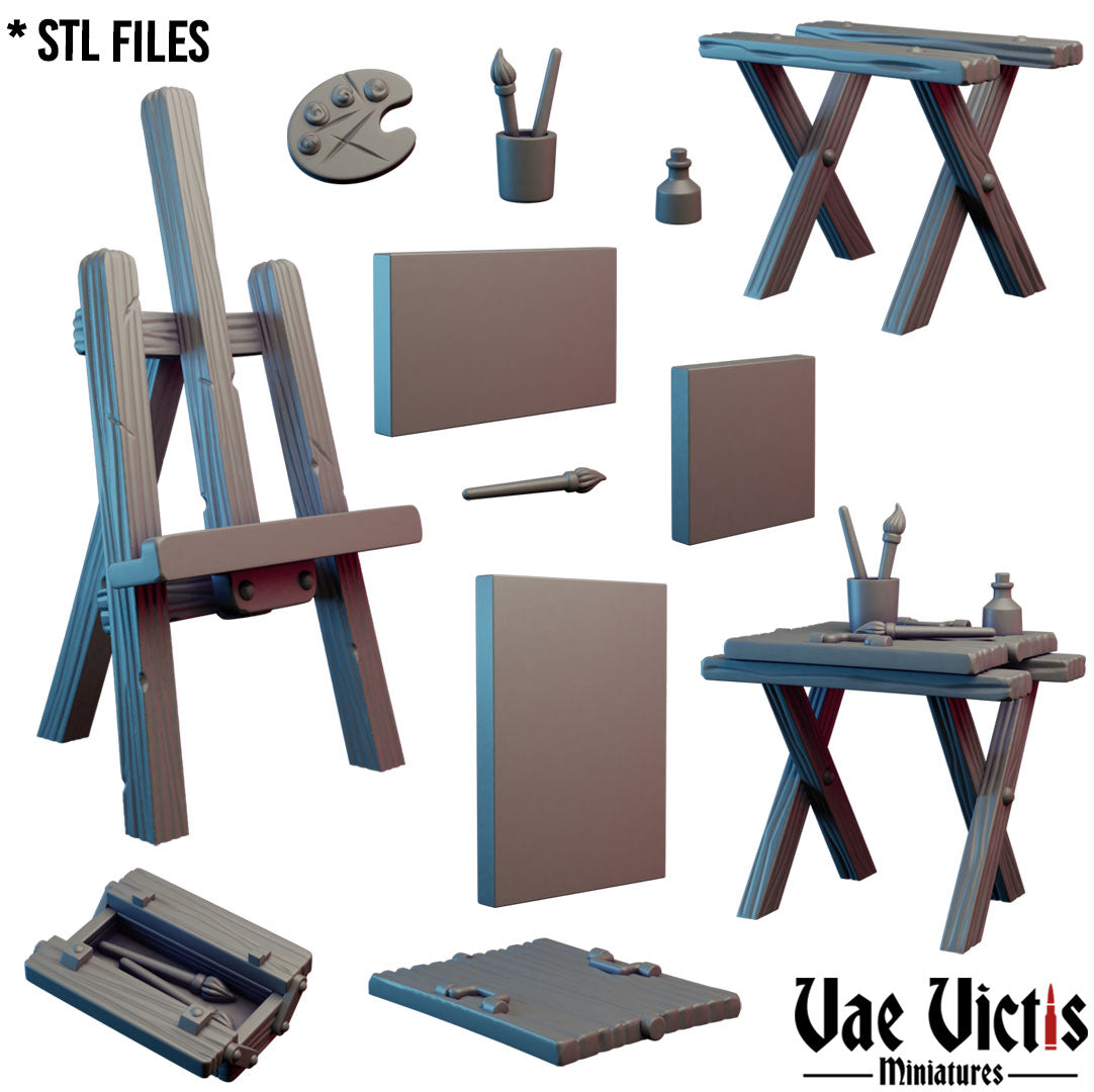 Artist with Easel & Equipment by Vae Victis Miniatures