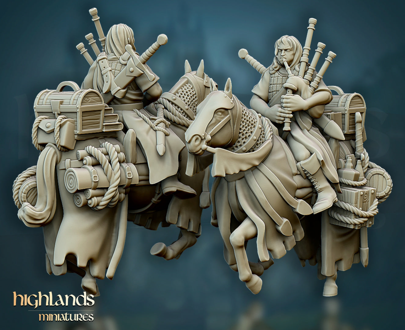 Questing Knights Mounted Command Group by Highlands Miniatures