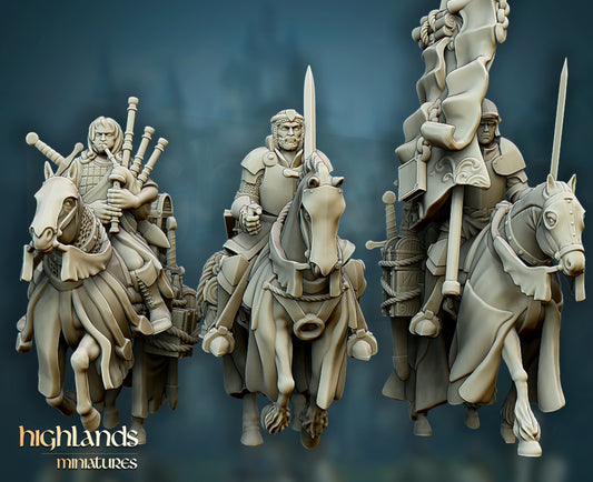 Questing Knights Mounted Command Group by Highlands Miniatures