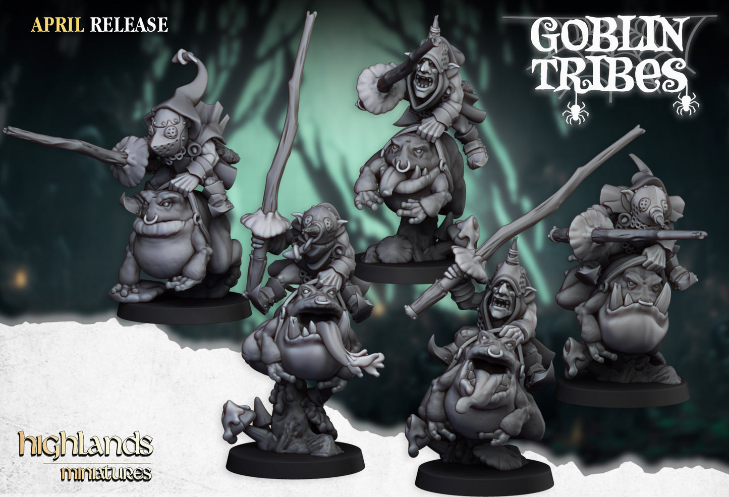 Swamp Goblins Frog Riders with Sticks by Highlands Miniatures